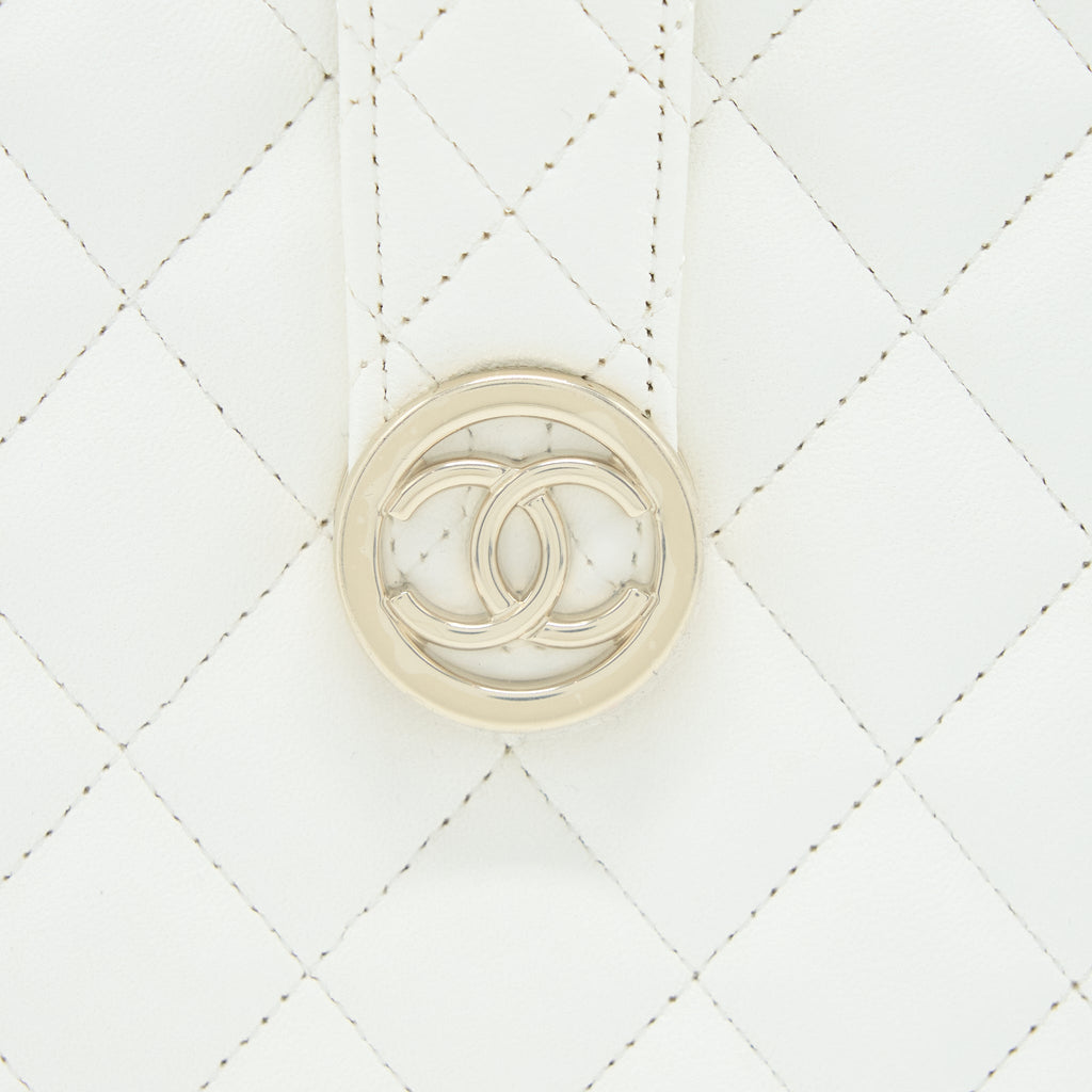 CHANEL QUILTED CLUTCH BAG LAMBSKIN WHITE LGHW