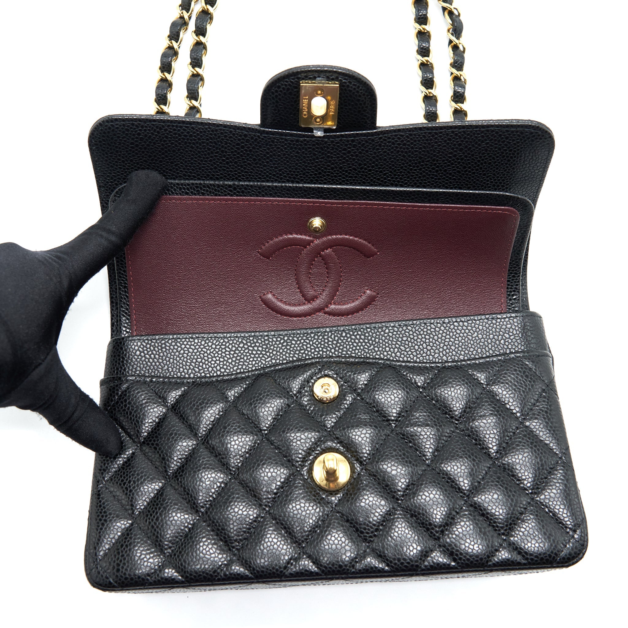 CHANEL SMALL CLASSIC DOUBLE FLAP BAG CAVIAR BLACK GHW (MICROCHIP)