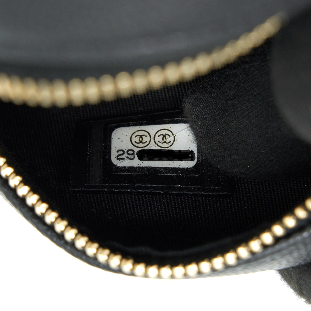 CHANEL TOP HANDLE CAVIAR ROUND CLUTCH WITH CHAIN BLACK GHW