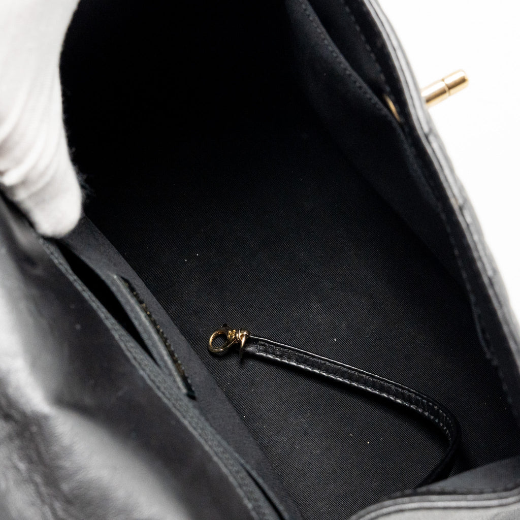 CHANEL CHEVRON FRAME QUILTED BACKPACK AGED CALFSKIN BLACK GHW