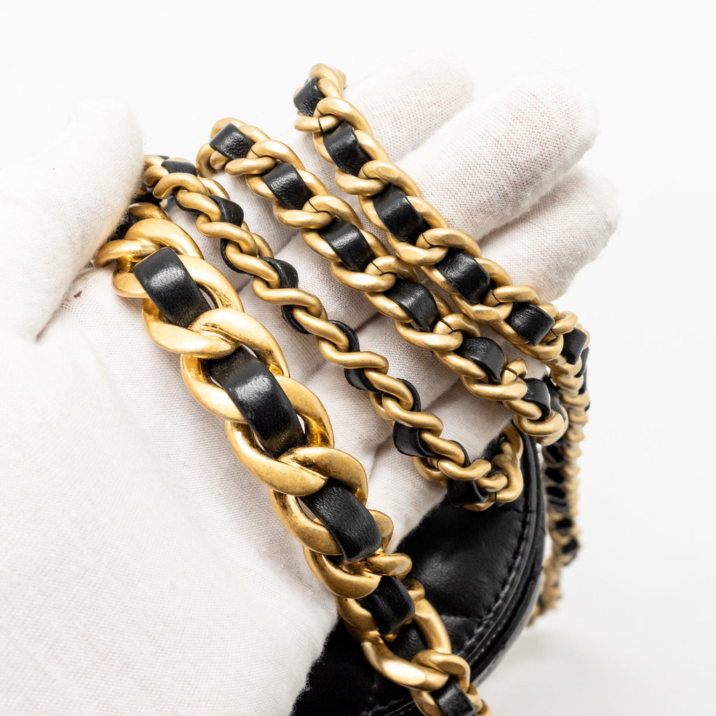 CHANEL AFTERNOON TEA TOP HANDLE VANITY CASE WITH CHAIN LAMBSKIN BLACK GHW (MICROCHIP)
