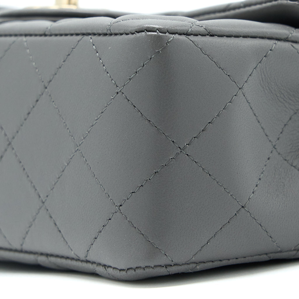 CHANEL 22A MINI RECTANGULAR FLAP BAG LAMBSKIN GREY LGHW (MICROCHIP)