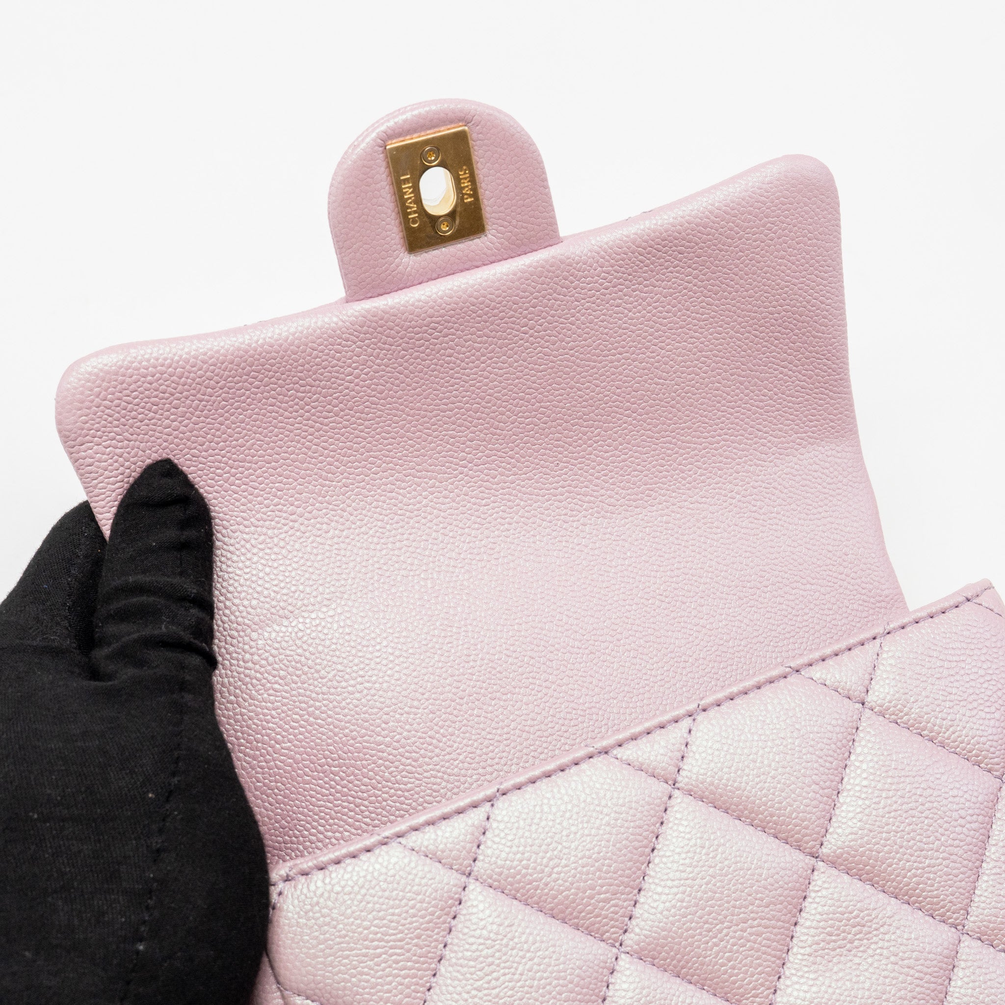 CHANEL 21K MY PERFECT MINI FLAP BAG CAVIAR IRIDESCENT PINK GHW (MICROCHIP)