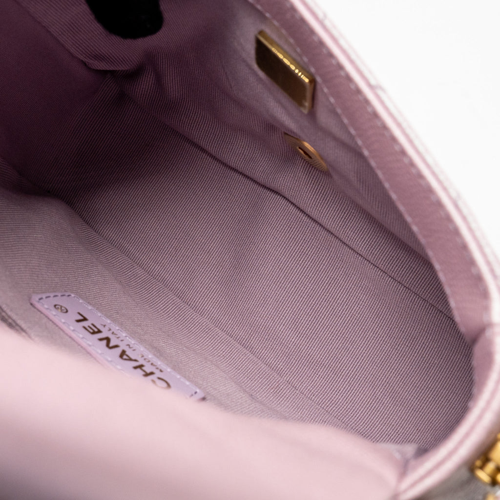 CHANEL 21K MY PERFECT MINI FLAP BAG CAVIAR IRIDESCENT PINK GHW (MICROCHIP)