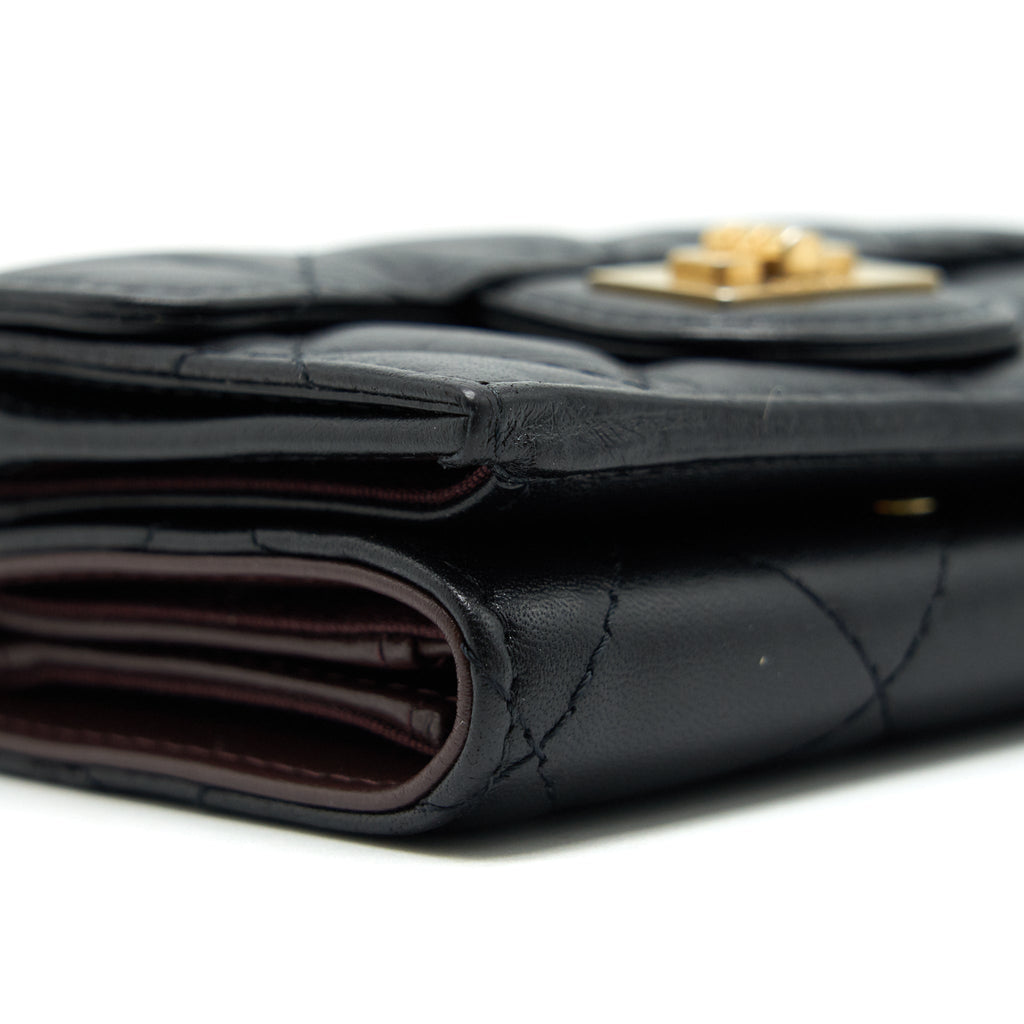 CHANEL 2.55 SMALL COMPACT WALLET BLACK GHW