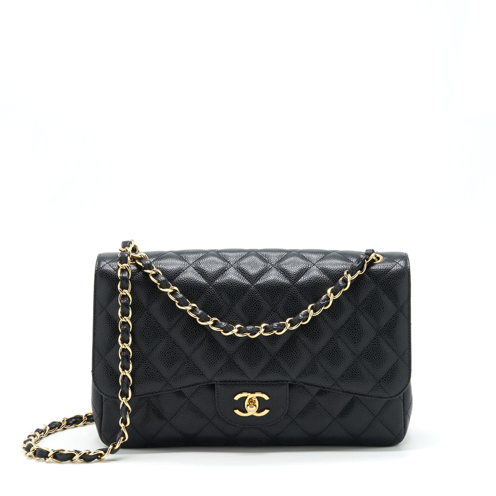 CHANEL CLASSIC JUMBO DOUBLE FLAP BAG CAVIAR BLACK LGHW