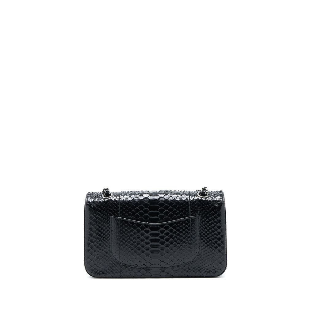 CHANEL MEDIUM CLASSIC DOUBLE FLAP BAG PYTHON BLACK SHW