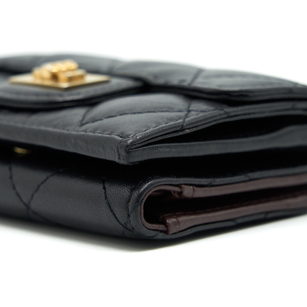 CHANEL 2.55 SMALL COMPACT WALLET BLACK GHW