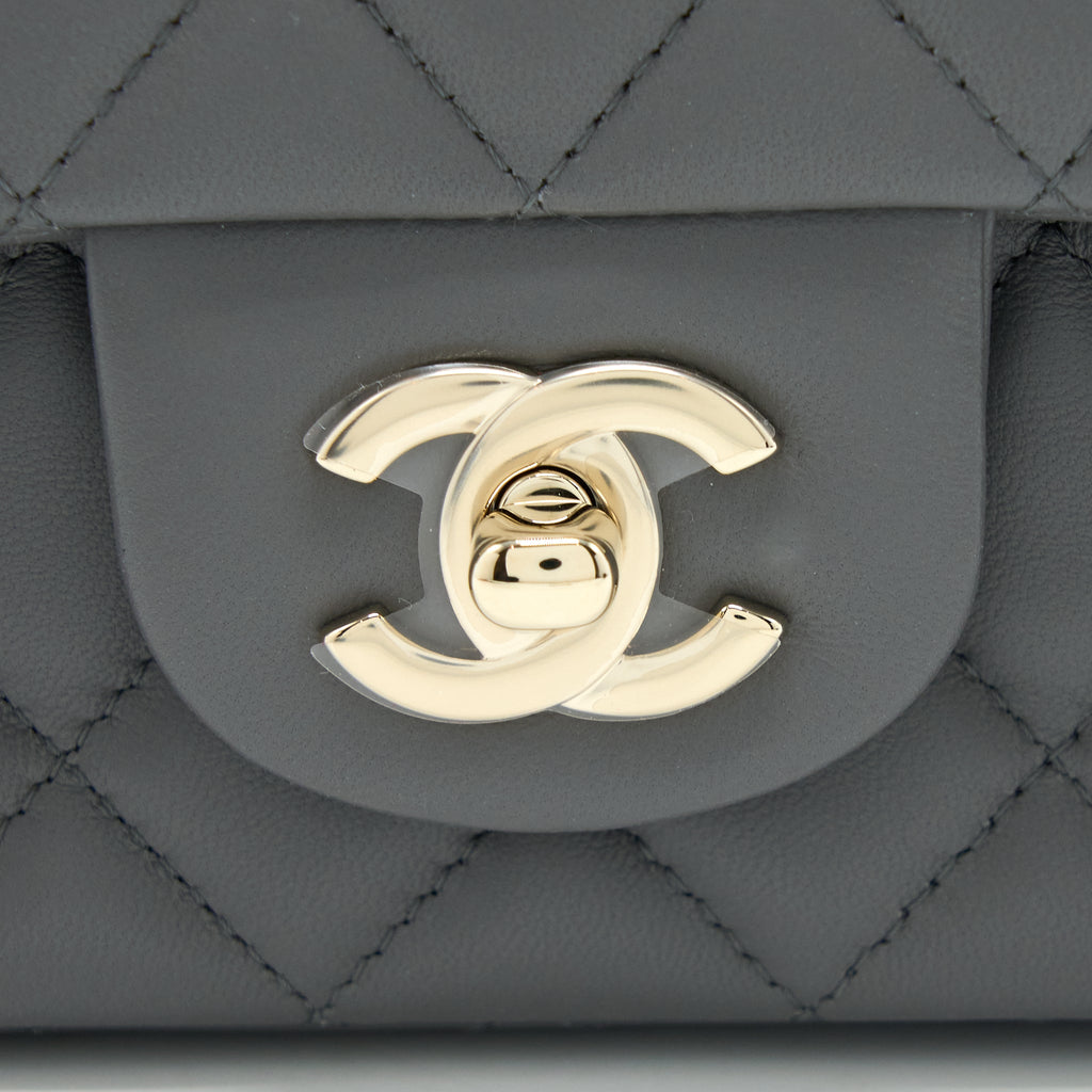 CHANEL 22A MINI RECTANGULAR FLAP BAG LAMBSKIN GREY LGHW (MICROCHIP)