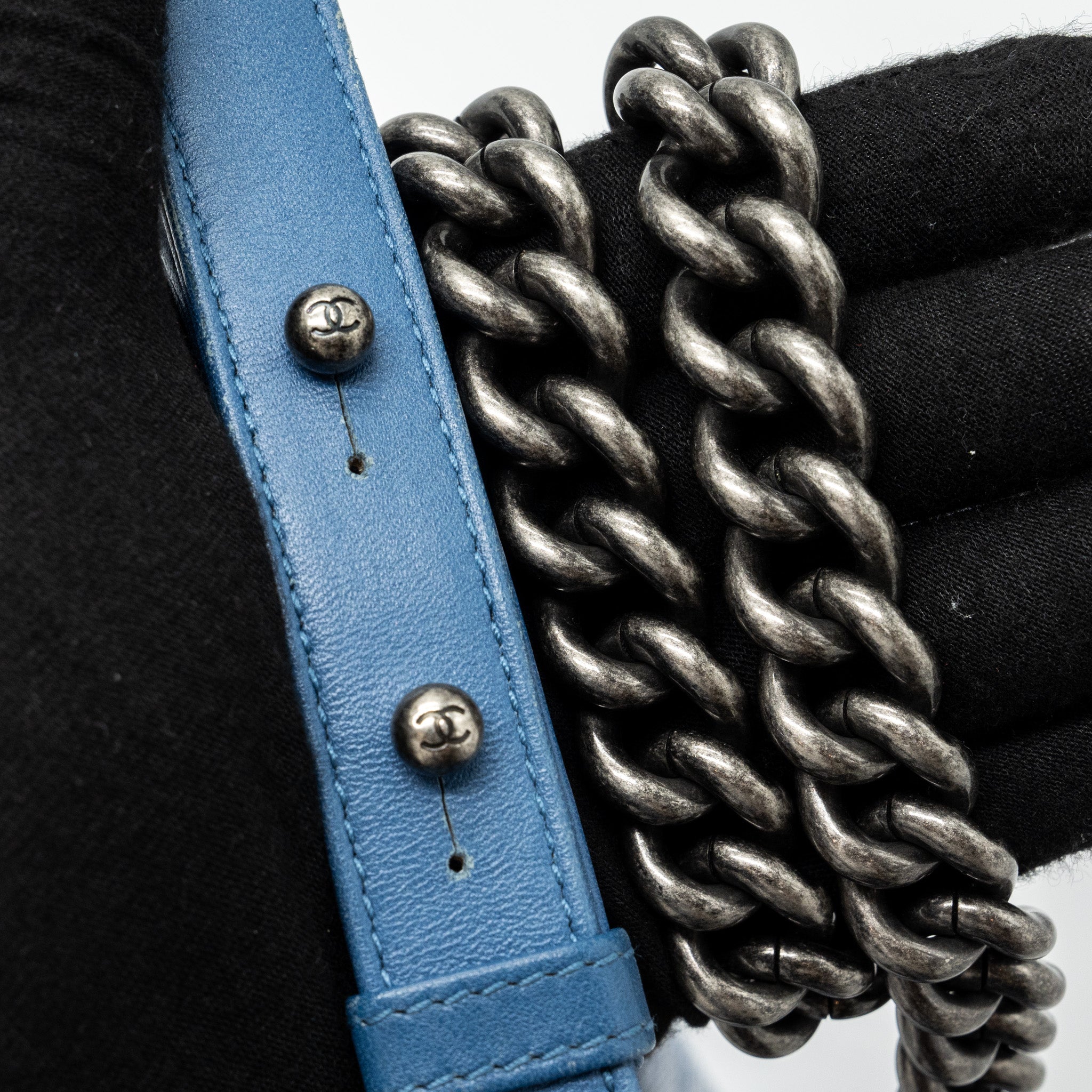 CHANEL MEDIUM BOY BAG DENIM BLUE RUTHENIUM SILVER HARDWARE