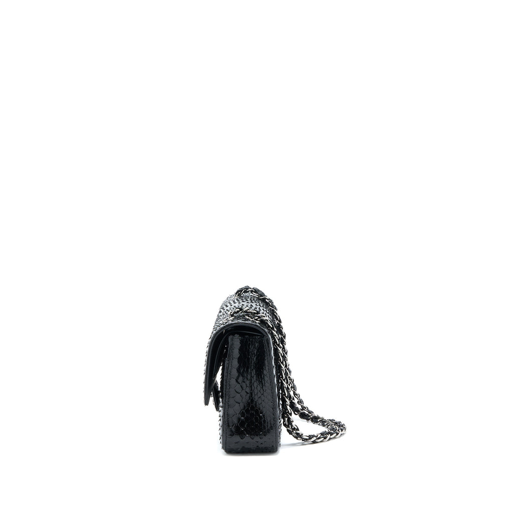 CHANEL MEDIUM CLASSIC DOUBLE FLAP BAG PYTHON BLACK SHW