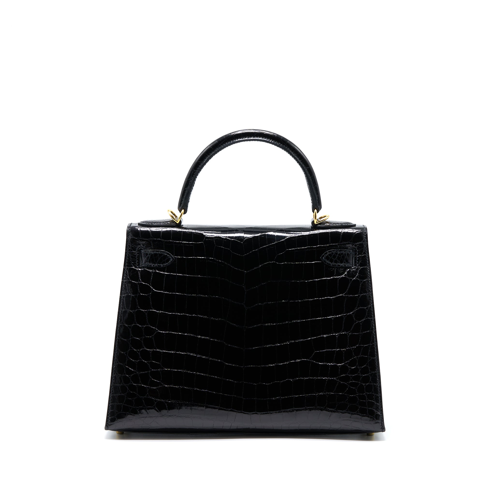 HERMES KELLY 28 SELLIER SHINY NILOTICUS CROCODILE BLACK GHW