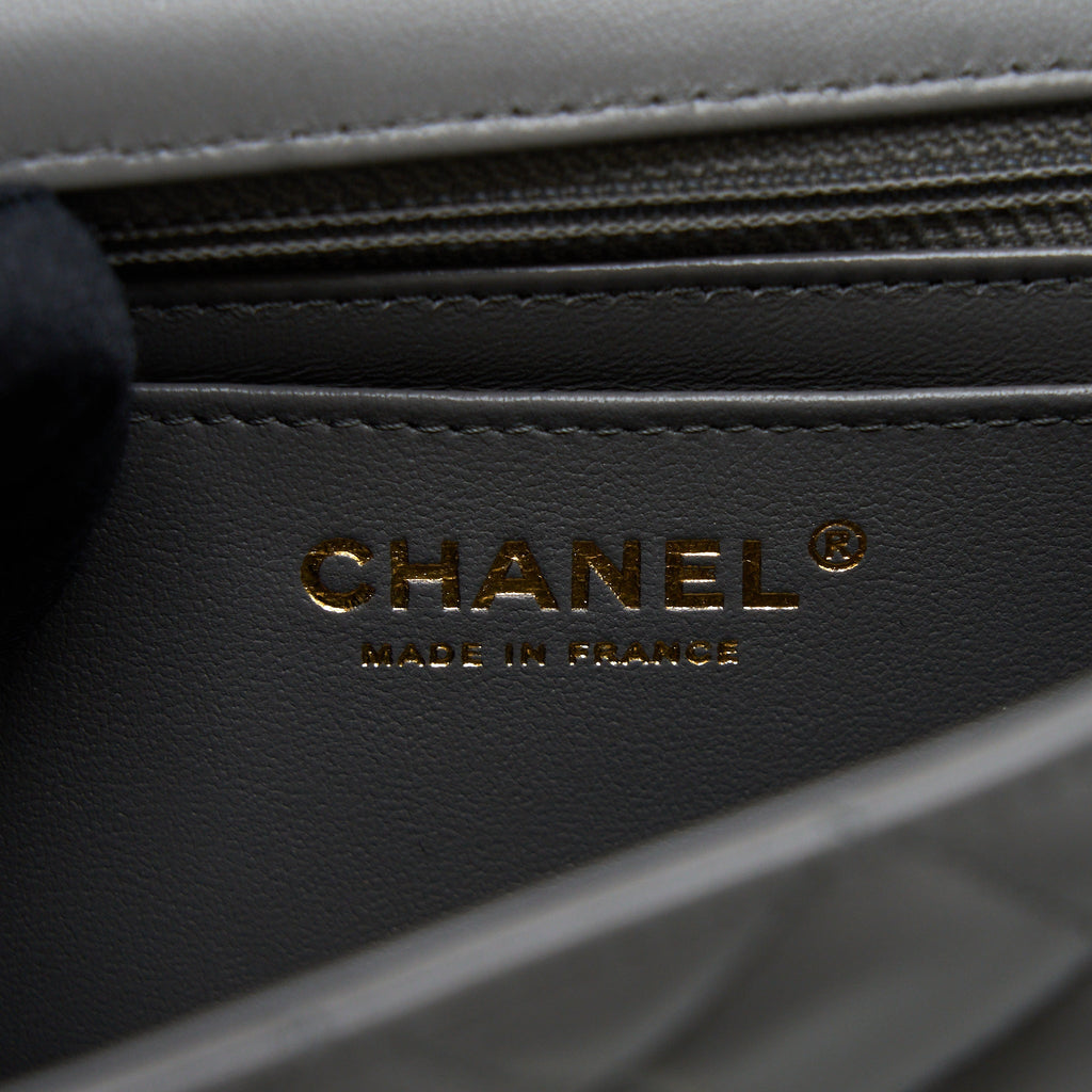 CHANEL 22A MINI RECTANGULAR FLAP BAG LAMBSKIN GREY LGHW (MICROCHIP)