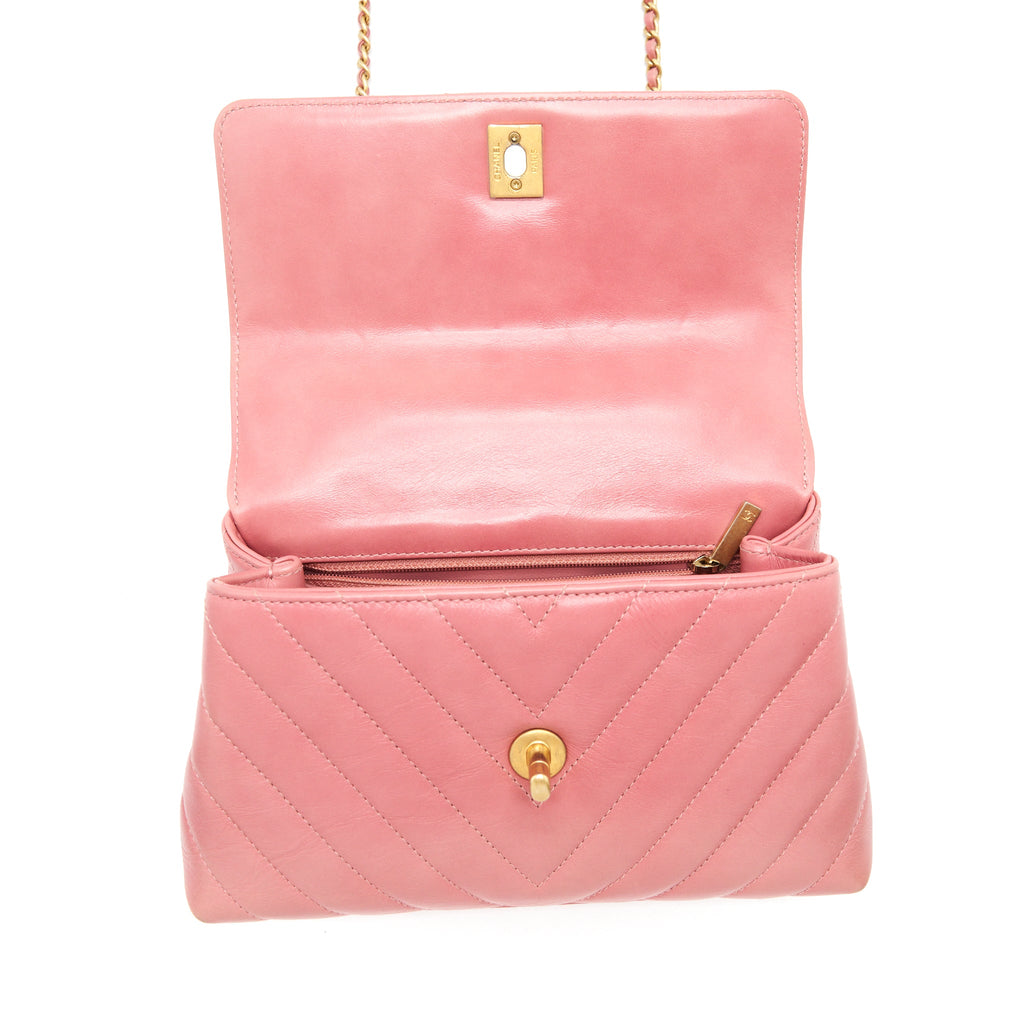CHANEL SMALL COCO HANDLE CHEVRON CALFSKIN WITH LIZARD HANDLE PINK GHW