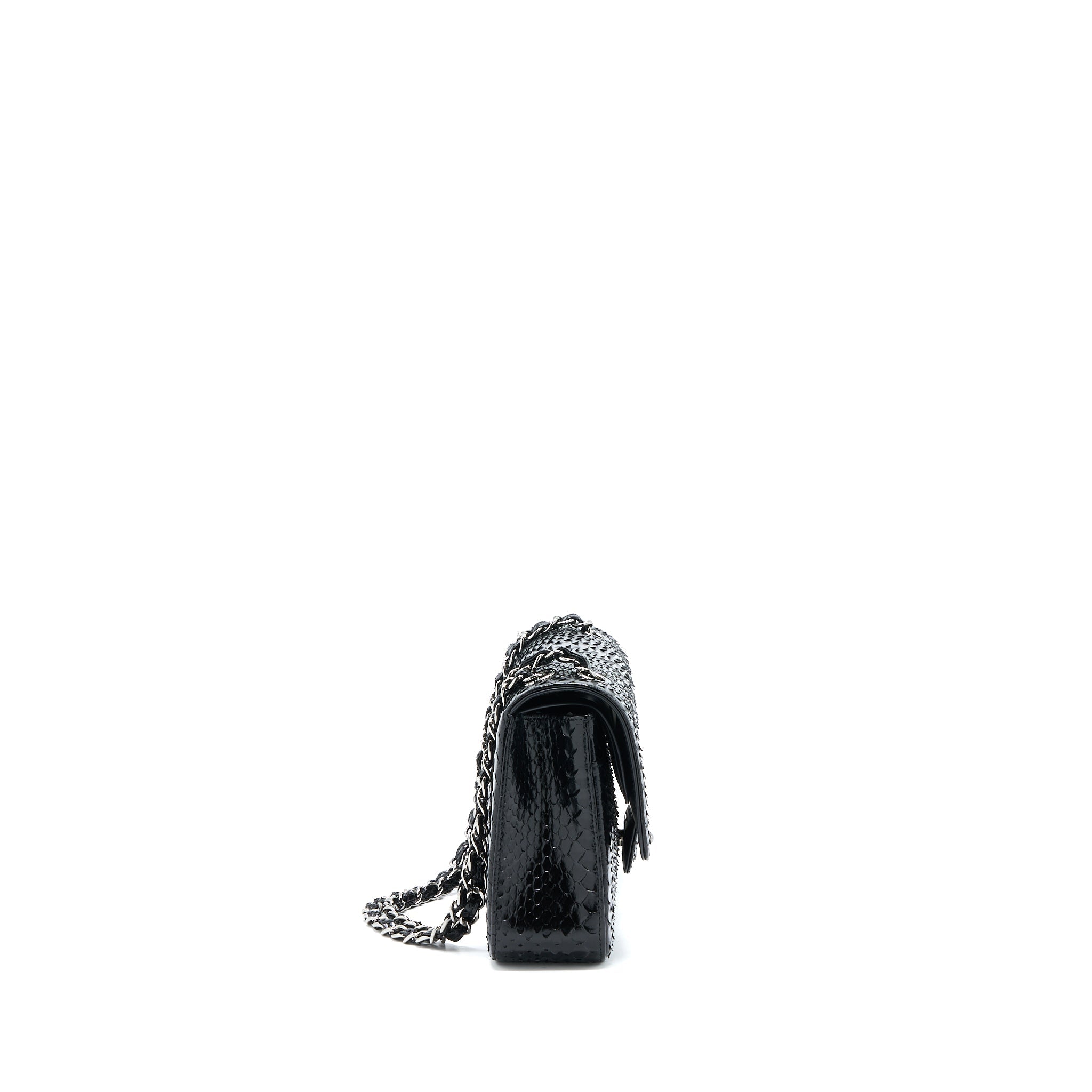 CHANEL MEDIUM CLASSIC DOUBLE FLAP BAG PYTHON BLACK SHW
