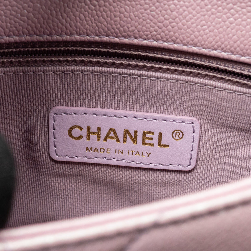 CHANEL 21K MY PERFECT MINI FLAP BAG CAVIAR IRIDESCENT PINK GHW (MICROCHIP)