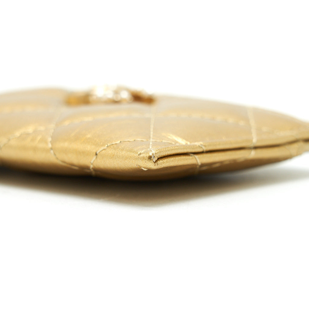CHANEL QUILTED CARD HOLDER LAMBSKIN GOLD COLOUR WITH GOLD AND PEARL CC LOGO
