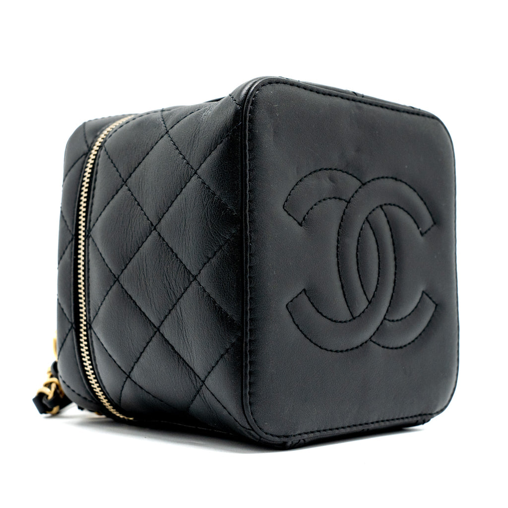 CHANEL TOP HANDLE VANITY CROSSBODY BAG CALFSKIN BLACK BRUSHED GHW (MICROCHIP)