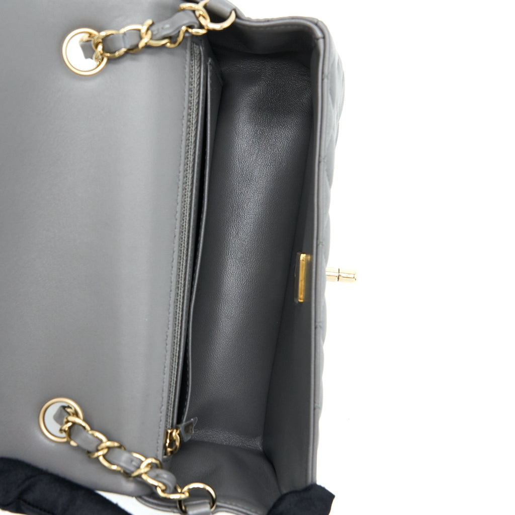 CHANEL 22A MINI RECTANGULAR FLAP BAG LAMBSKIN GREY LGHW (MICROCHIP)