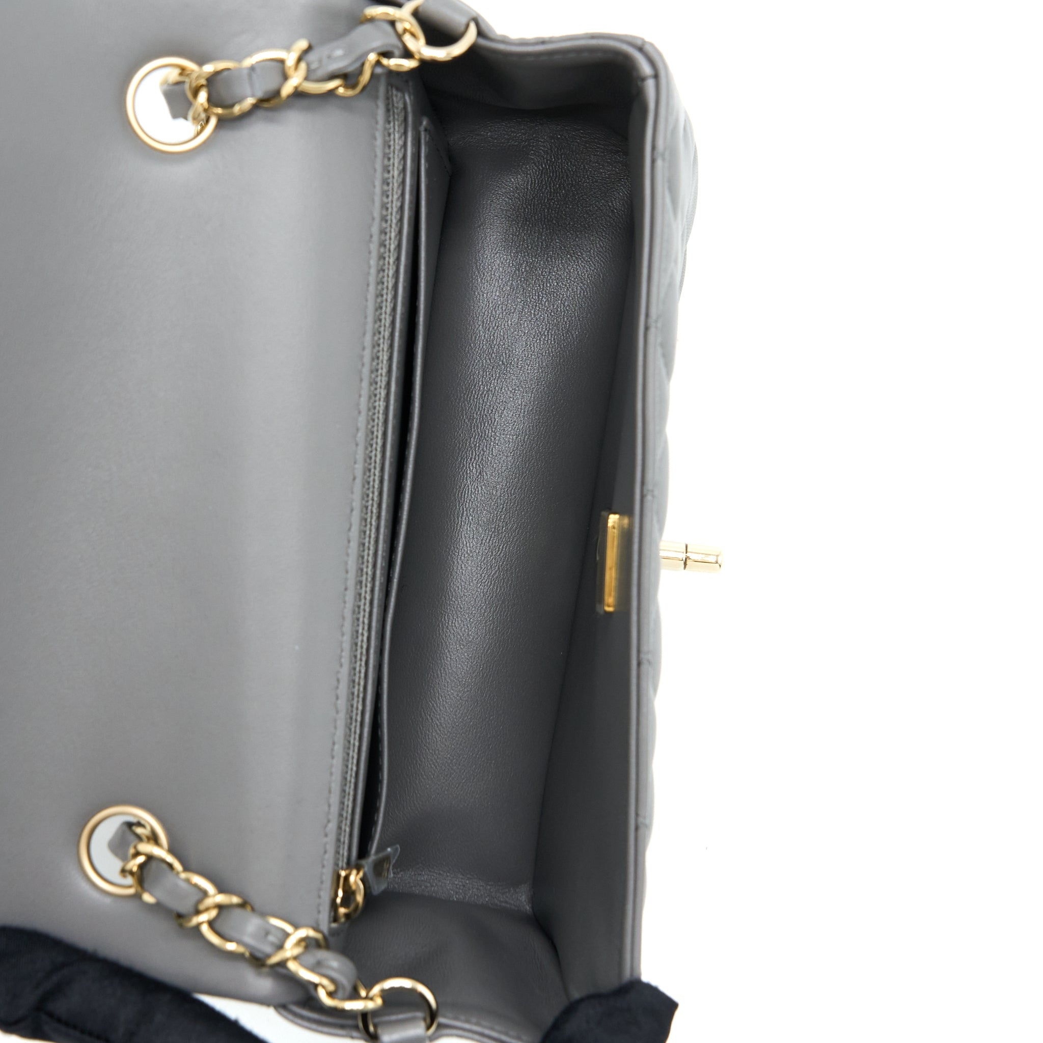 CHANEL 22A MINI RECTANGULAR FLAP BAG LAMBSKIN GREY LGHW (MICROCHIP)