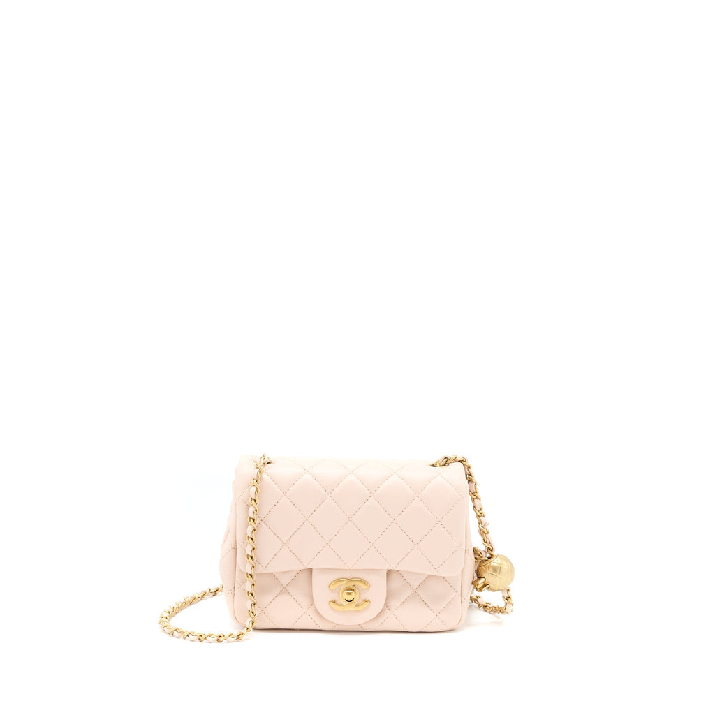CHANEL PEARL CRUSH MINI SQUARE LAMBSKIN LIGHT BEIGE BRUSHED GHW(MICROCHIP)