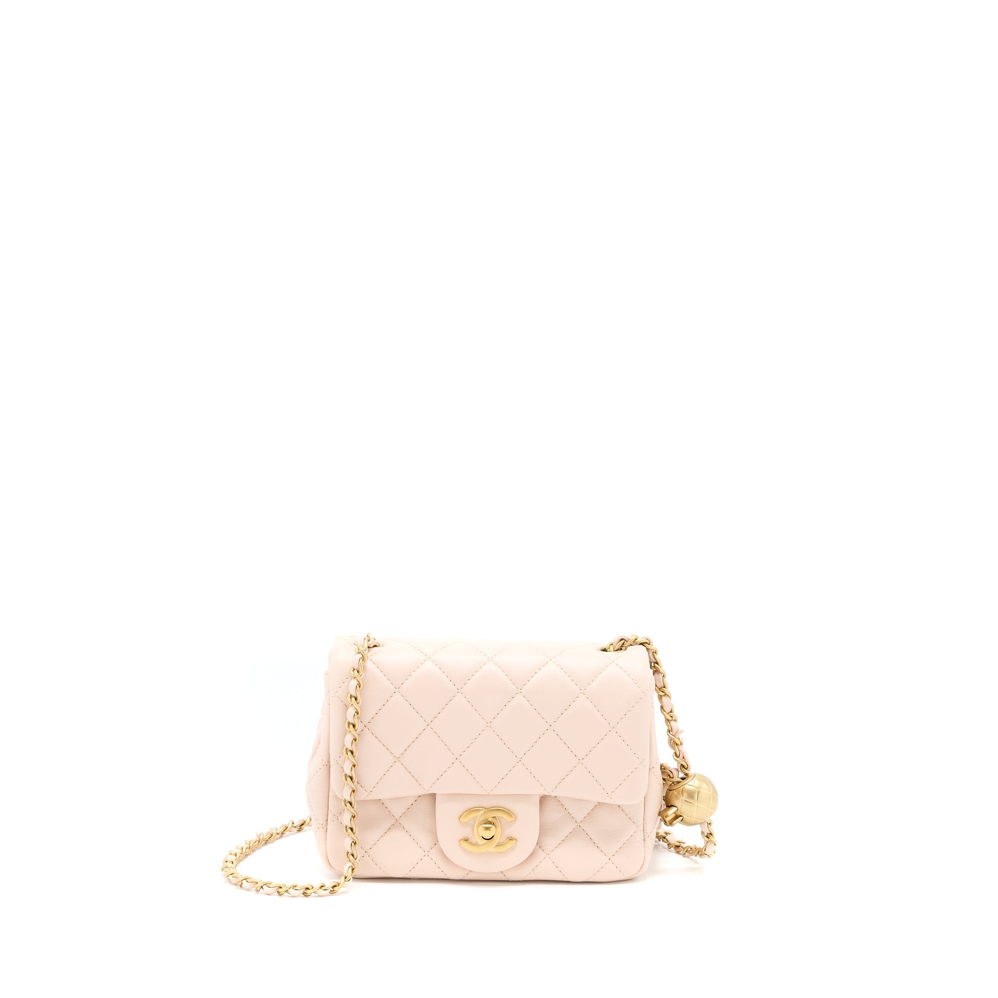 CHANEL PEARL CRUSH MINI SQUARE LAMBSKIN LIGHT BEIGE BRUSHED GHW(MICROCHIP)
