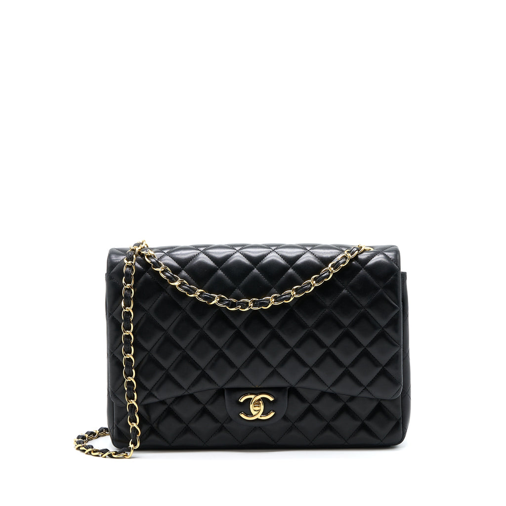 CHANEL MAXI CLASSIC DOUBLE FLAP BAG LAMBSKIN BLACK GHW