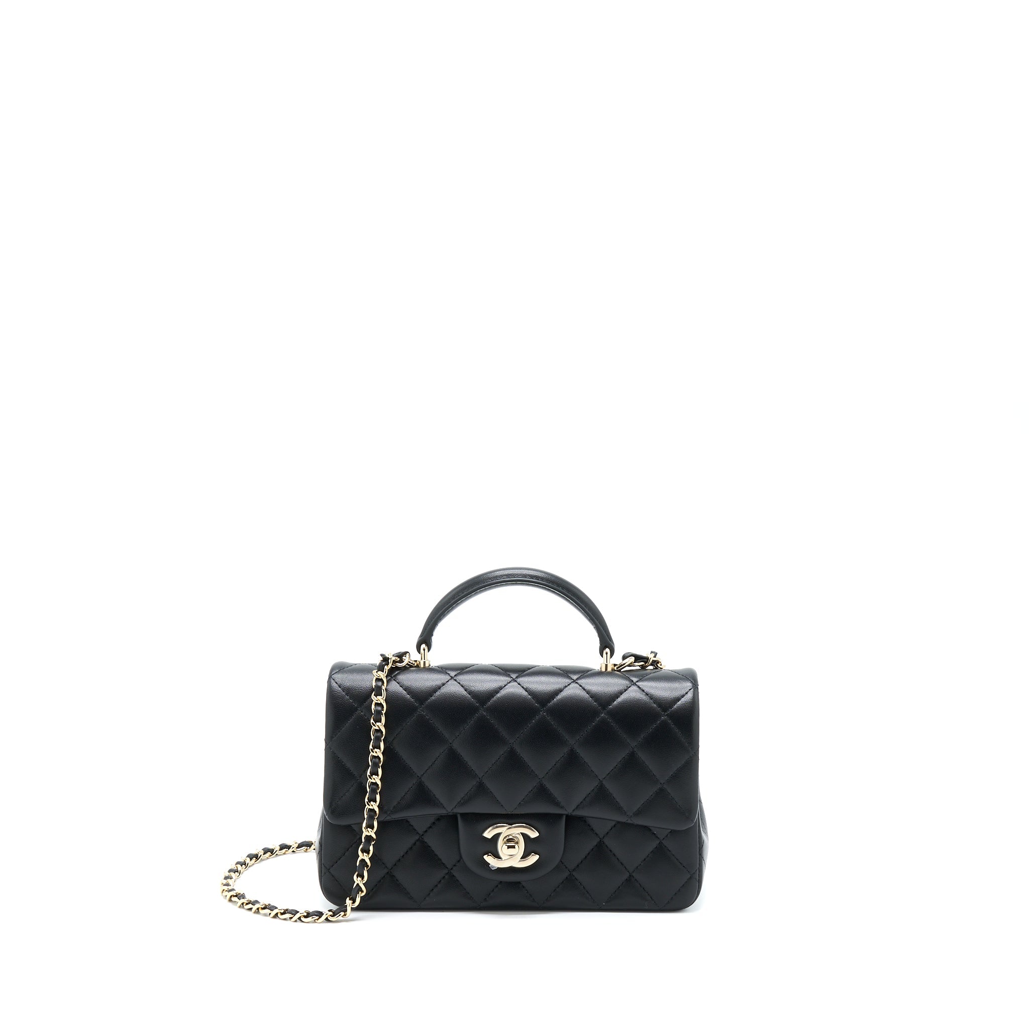 CHANEL TOP HANDLE MINI RECTANGULAR FLAP BAG LAMBSKIN BLACK LGHW (MICROCHIP)