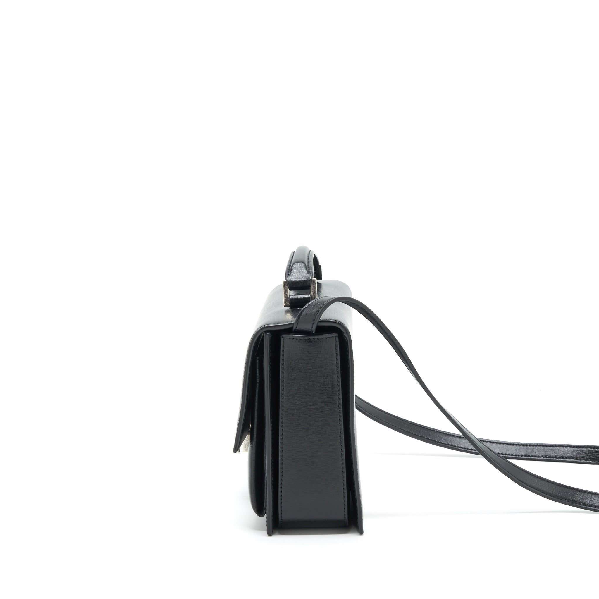 SAINT LAURENT/YSL BELLACHASSE CALFSKIN BLACK RUTHENIUM SLIVER HARDWARE