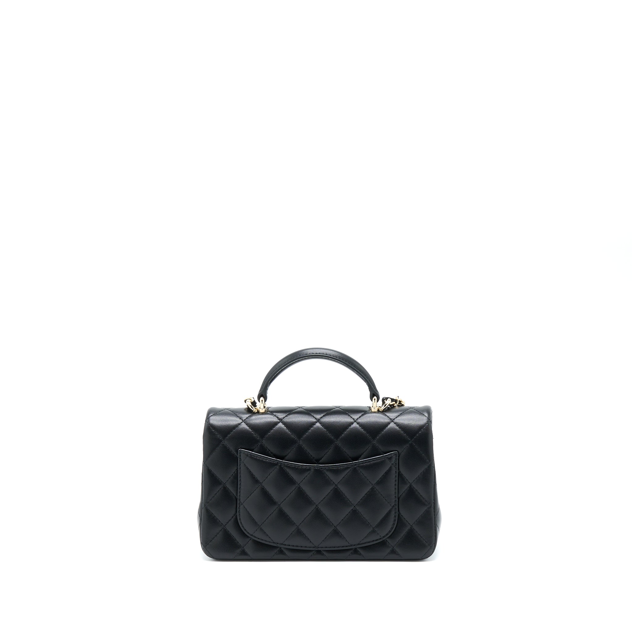 CHANEL TOP HANDLE MINI RECTANGULAR FLAP BAG LAMBSKIN BLACK LGHW (MICROCHIP)