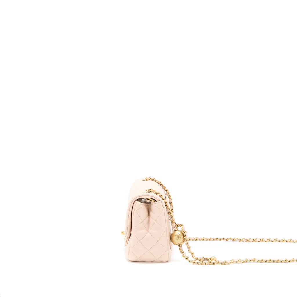 CHANEL PEARL CRUSH MINI SQUARE LAMBSKIN LIGHT BEIGE BRUSHED GHW(MICROCHIP)