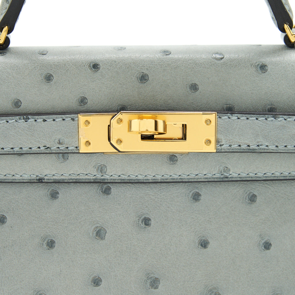 HERMES MINI KELLY Ⅱ OSTRICH BLUE GLACIER GHW