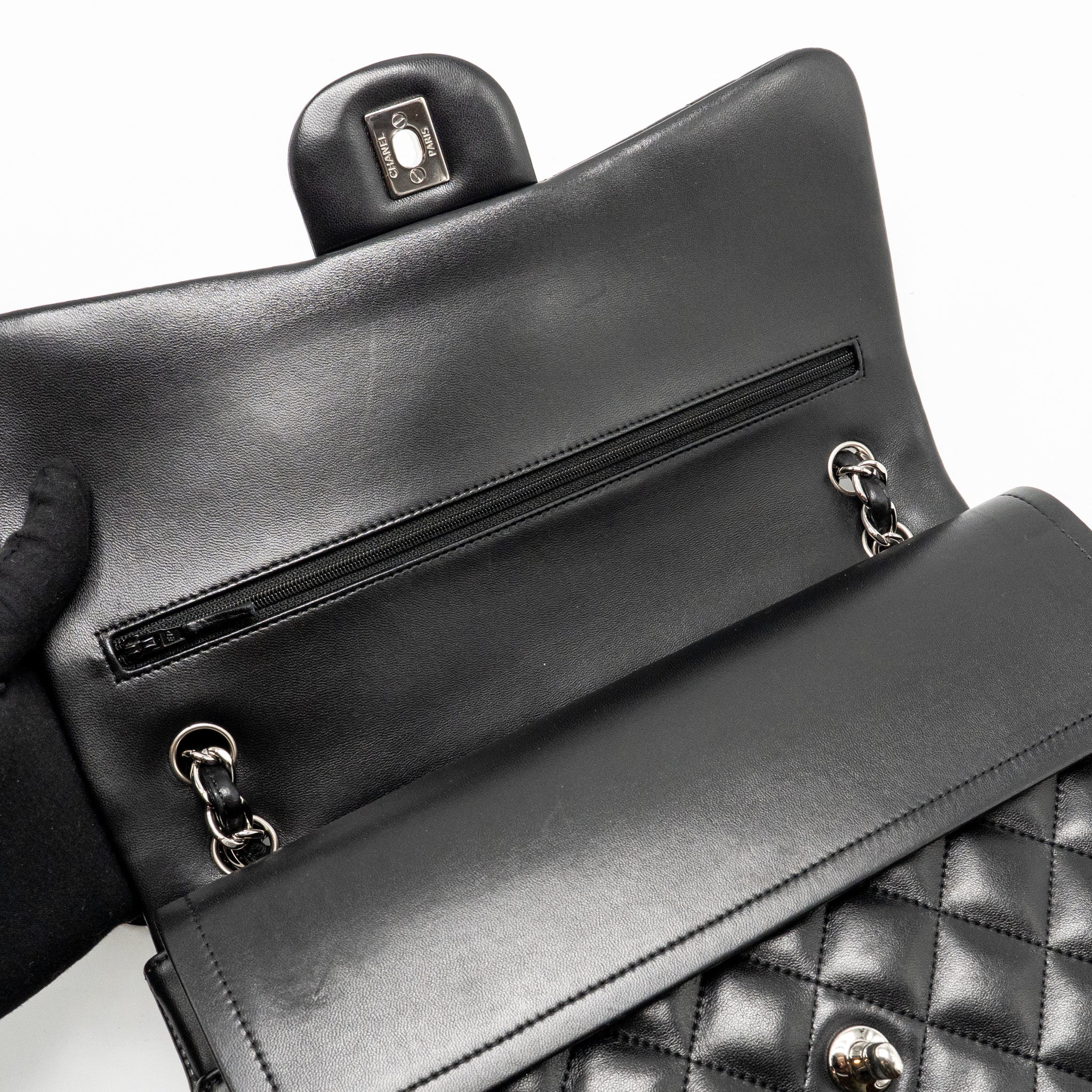 CHANEL JUMBO CLASSIC DOUBLE FLAP BAG LAMBSKIN BLACK SHW