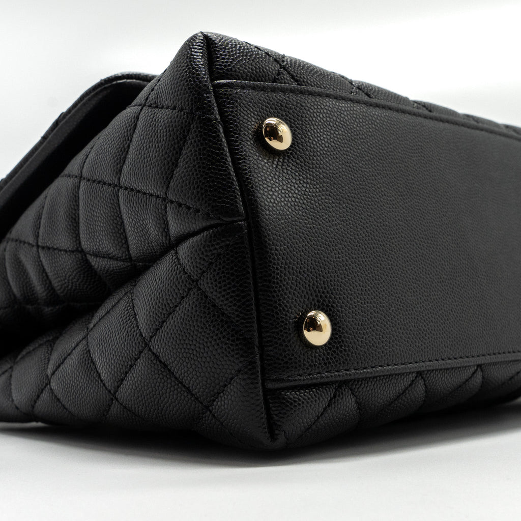 CHANEL MEDIUM COCO HANDLE FLAP BAG LIZARD EMBOSSED HANDLE CAVIAR BLACK LGHW