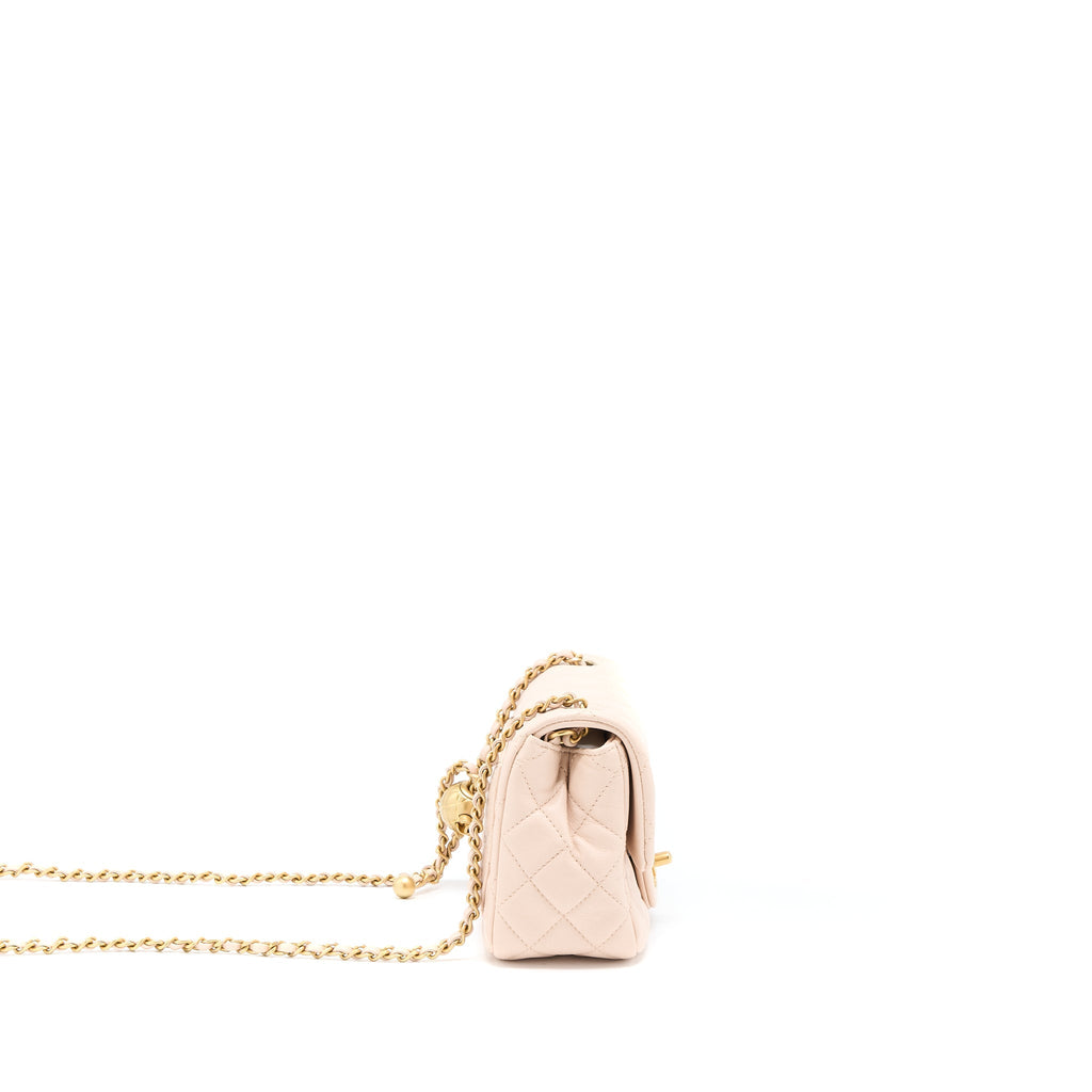 CHANEL PEARL CRUSH MINI SQUARE LAMBSKIN LIGHT BEIGE BRUSHED GHW(MICROCHIP)