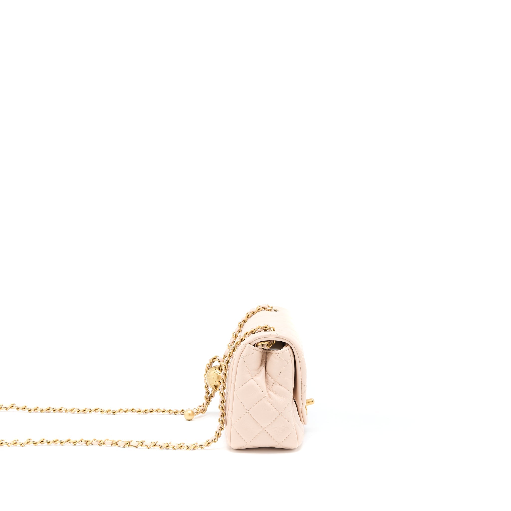 CHANEL PEARL CRUSH MINI SQUARE LAMBSKIN LIGHT BEIGE BRUSHED GHW(MICROCHIP)