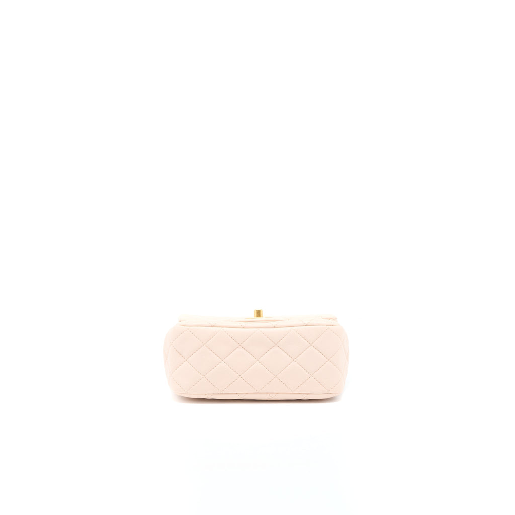 CHANEL PEARL CRUSH MINI SQUARE LAMBSKIN LIGHT BEIGE BRUSHED GHW(MICROCHIP)