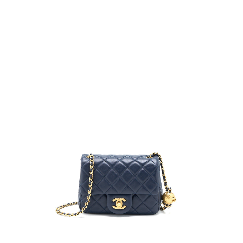 CHANEL PEARL CRUSH MINI SQUARE LAMBSKIN NAVY BRUSHED GHW