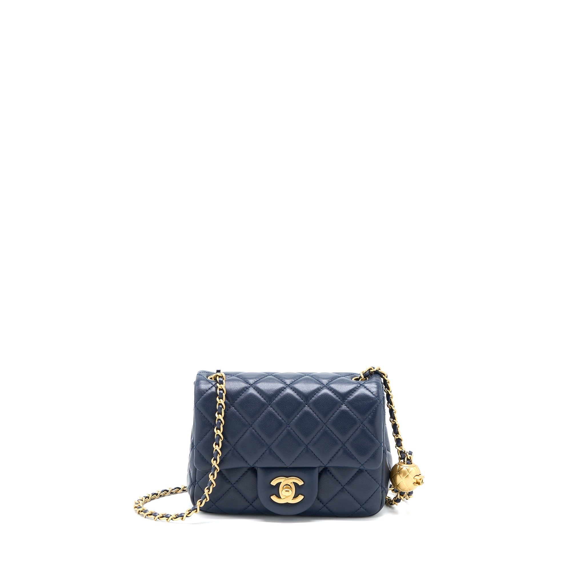 CHANEL PEARL CRUSH MINI SQUARE LAMBSKIN NAVY BRUSHED GHW