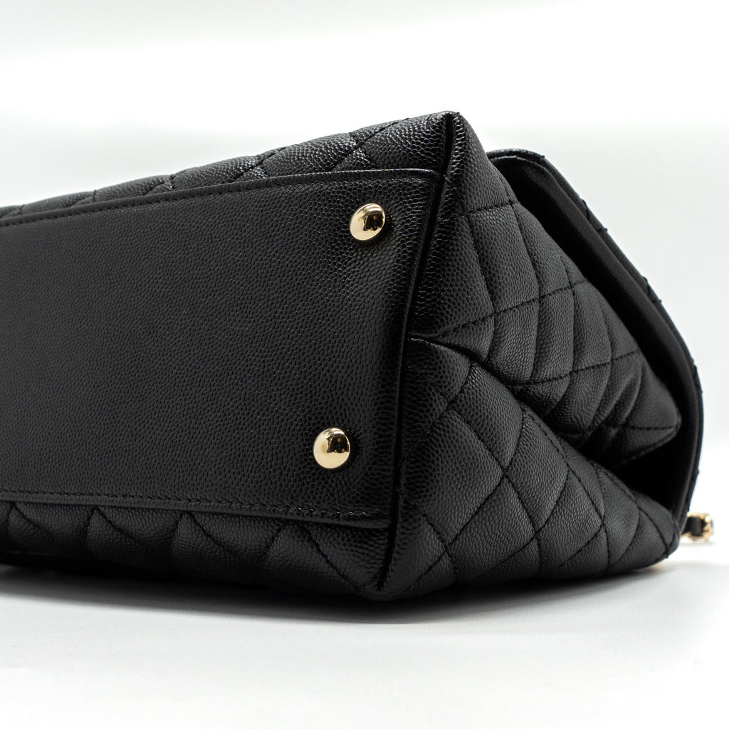CHANEL MEDIUM COCO HANDLE FLAP BAG LIZARD EMBOSSED HANDLE CAVIAR BLACK LGHW