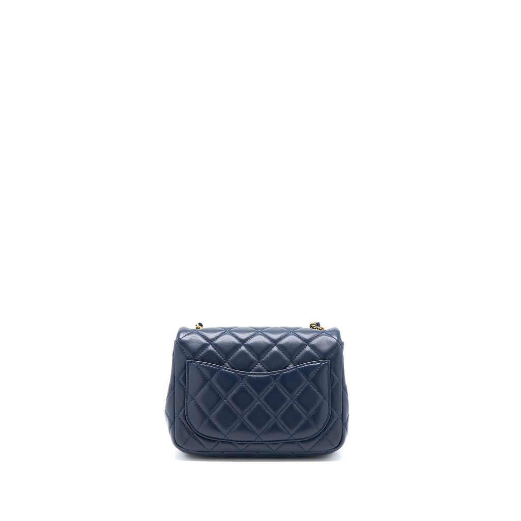 CHANEL PEARL CRUSH MINI SQUARE LAMBSKIN NAVY BRUSHED GHW
