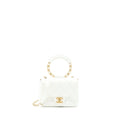 CHANEL CIRCULAR HANDLE QUILTED FLAP BAG LAMBSKIN WHITE BRUSHED GHW