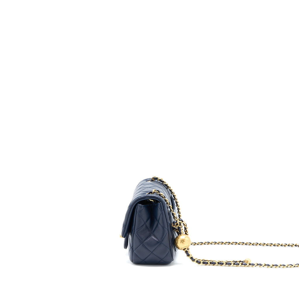 CHANEL PEARL CRUSH MINI SQUARE LAMBSKIN NAVY BRUSHED GHW