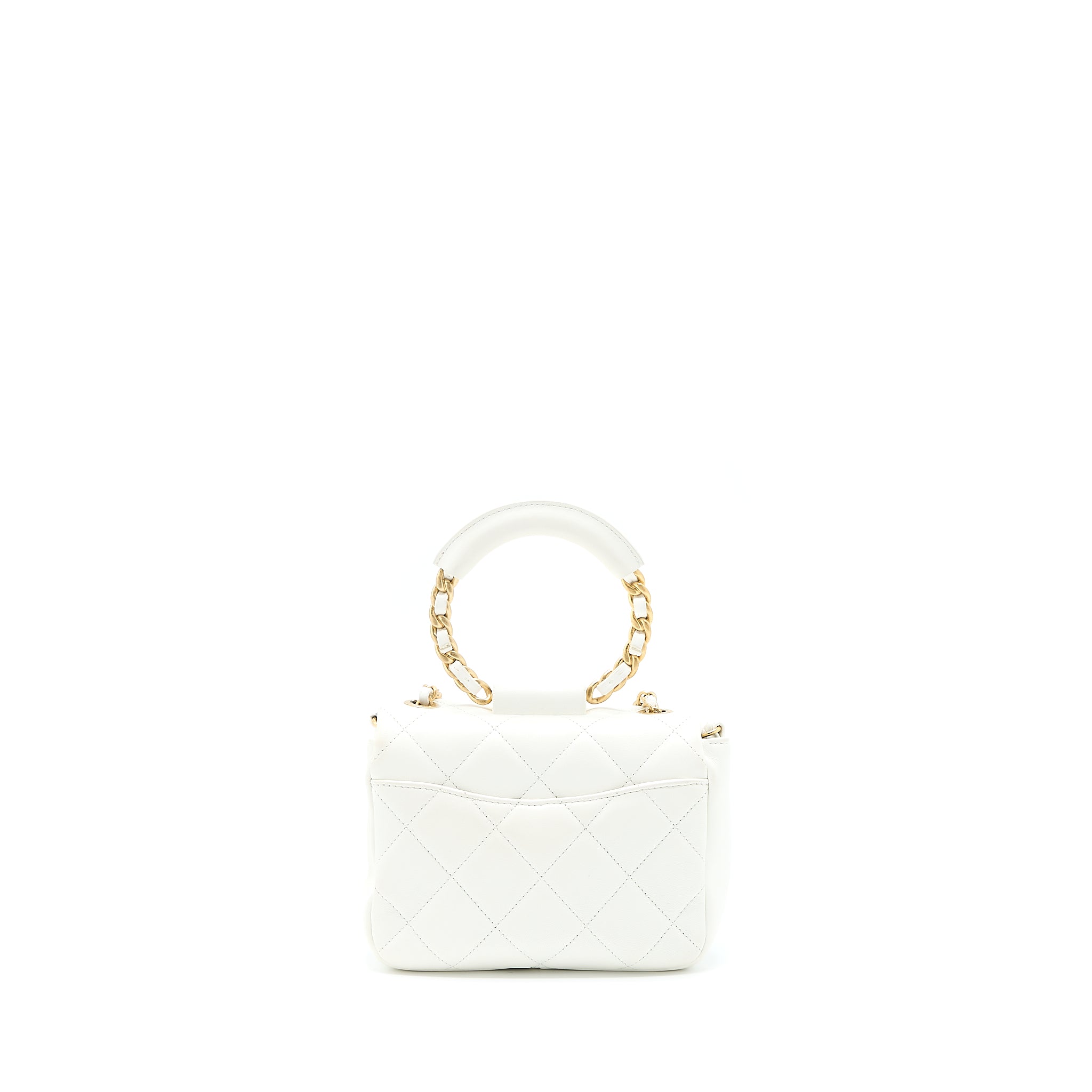 CHANEL CIRCULAR HANDLE QUILTED FLAP BAG LAMBSKIN WHITE BRUSHED GHW
