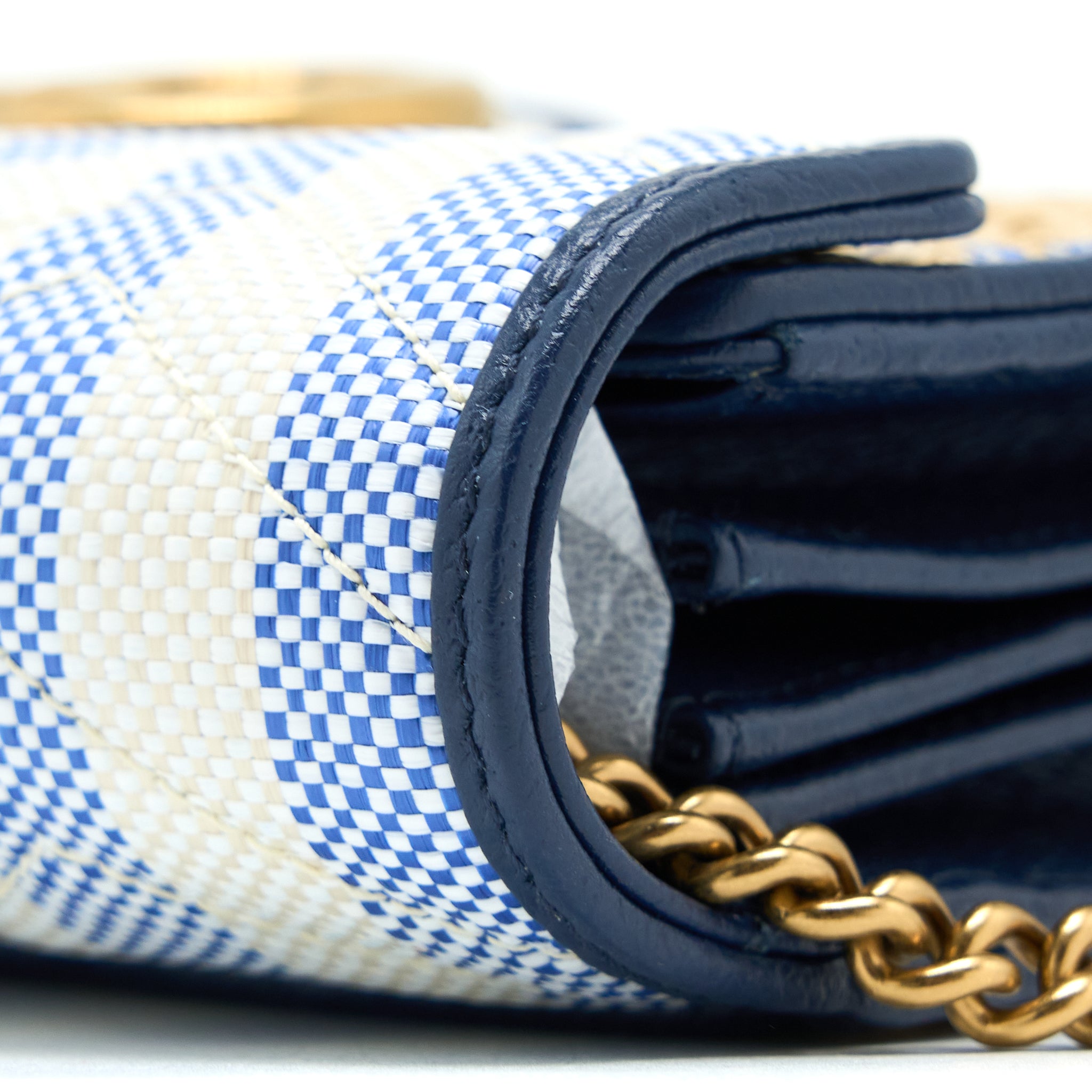 GUCCI GG MARMONT FLAP BAG MATELASSE RAFFIA BLUE/MULTICOLOUR BRUSHED GHW