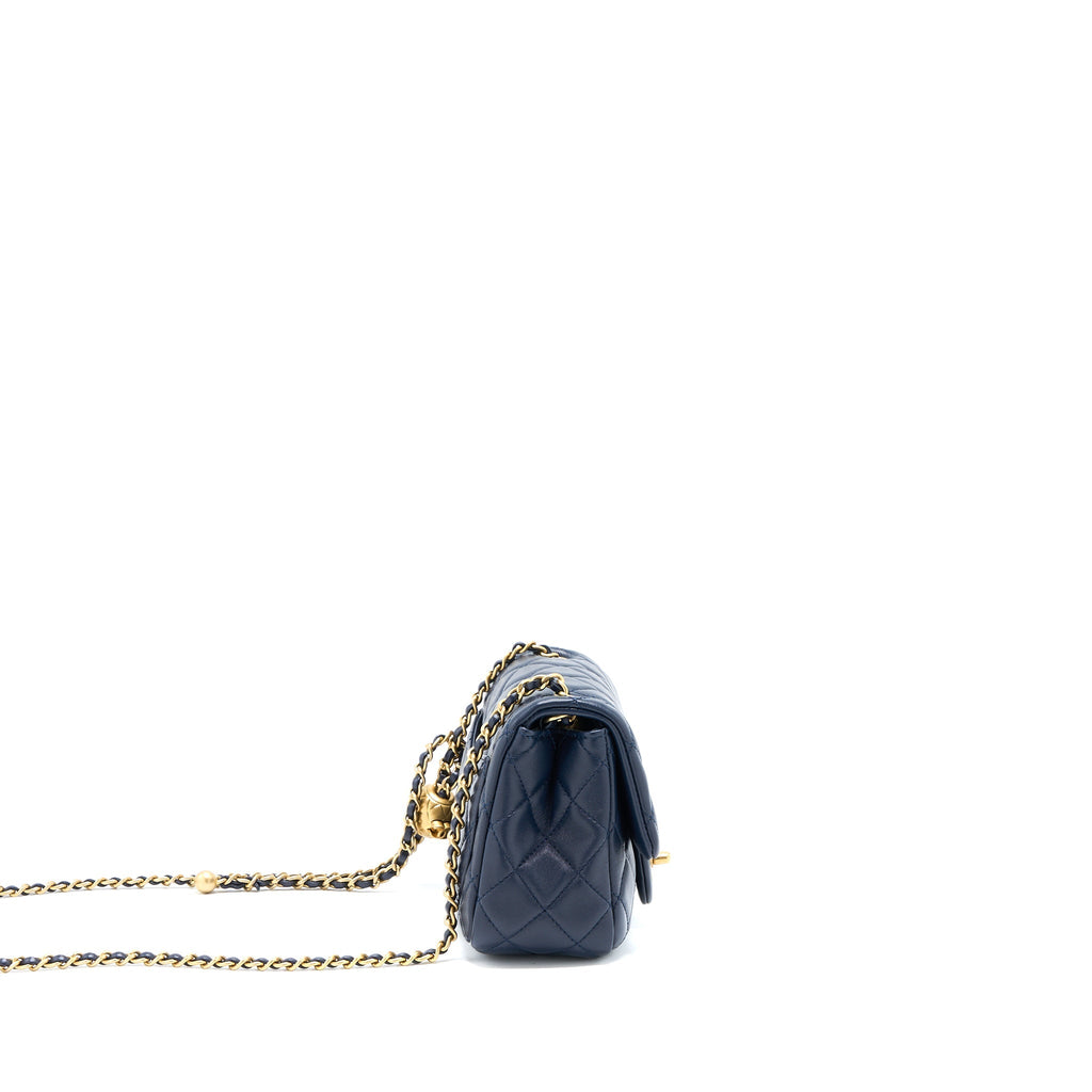 CHANEL PEARL CRUSH MINI SQUARE LAMBSKIN NAVY BRUSHED GHW