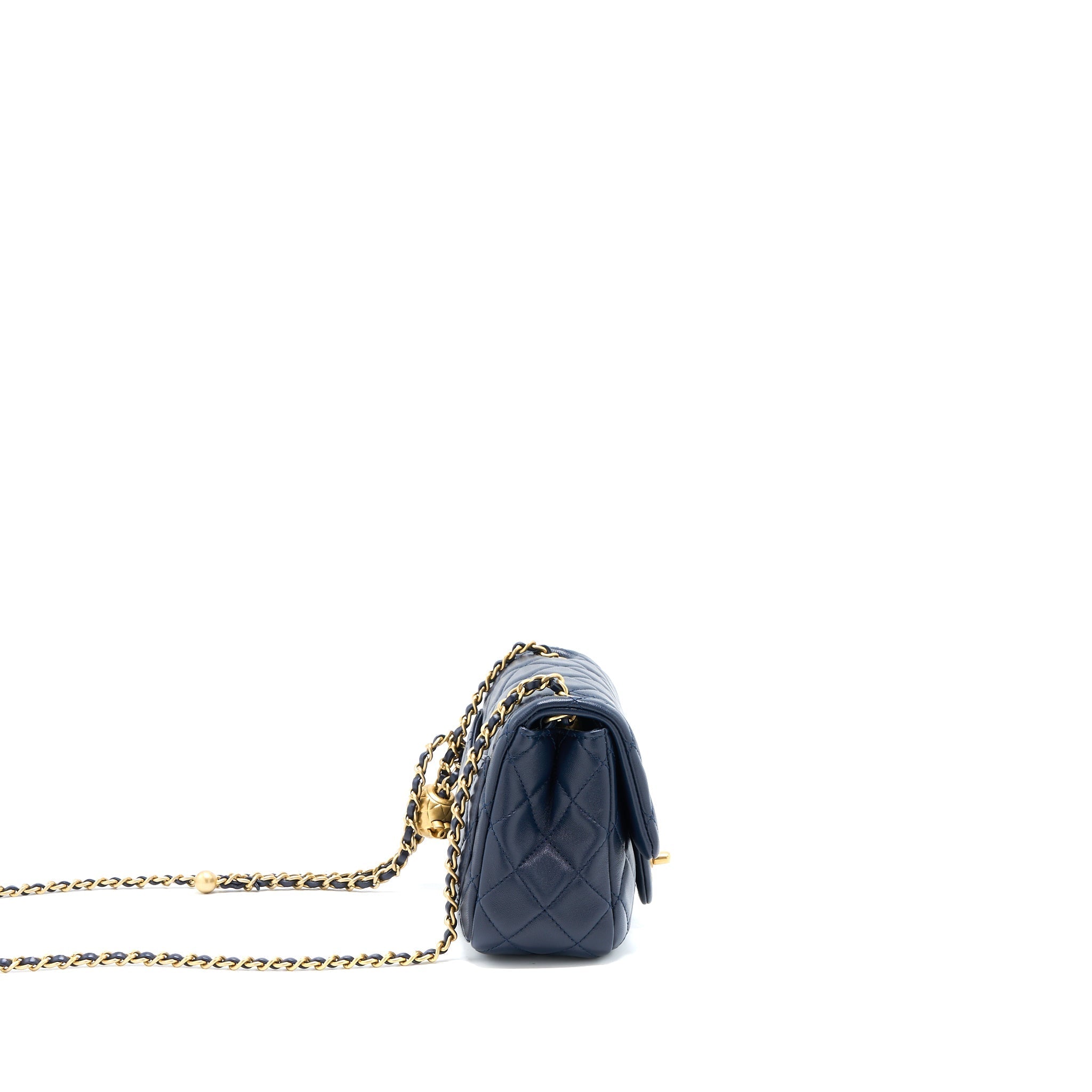 CHANEL PEARL CRUSH MINI SQUARE LAMBSKIN NAVY BRUSHED GHW