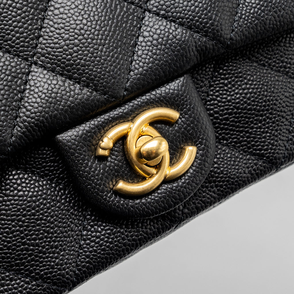 CHANEL 24P COCO LOVE MINI FLAP BAG ADJUSTABLE CHAIN CAVIAR BLACK GHW (MICROCHIP)