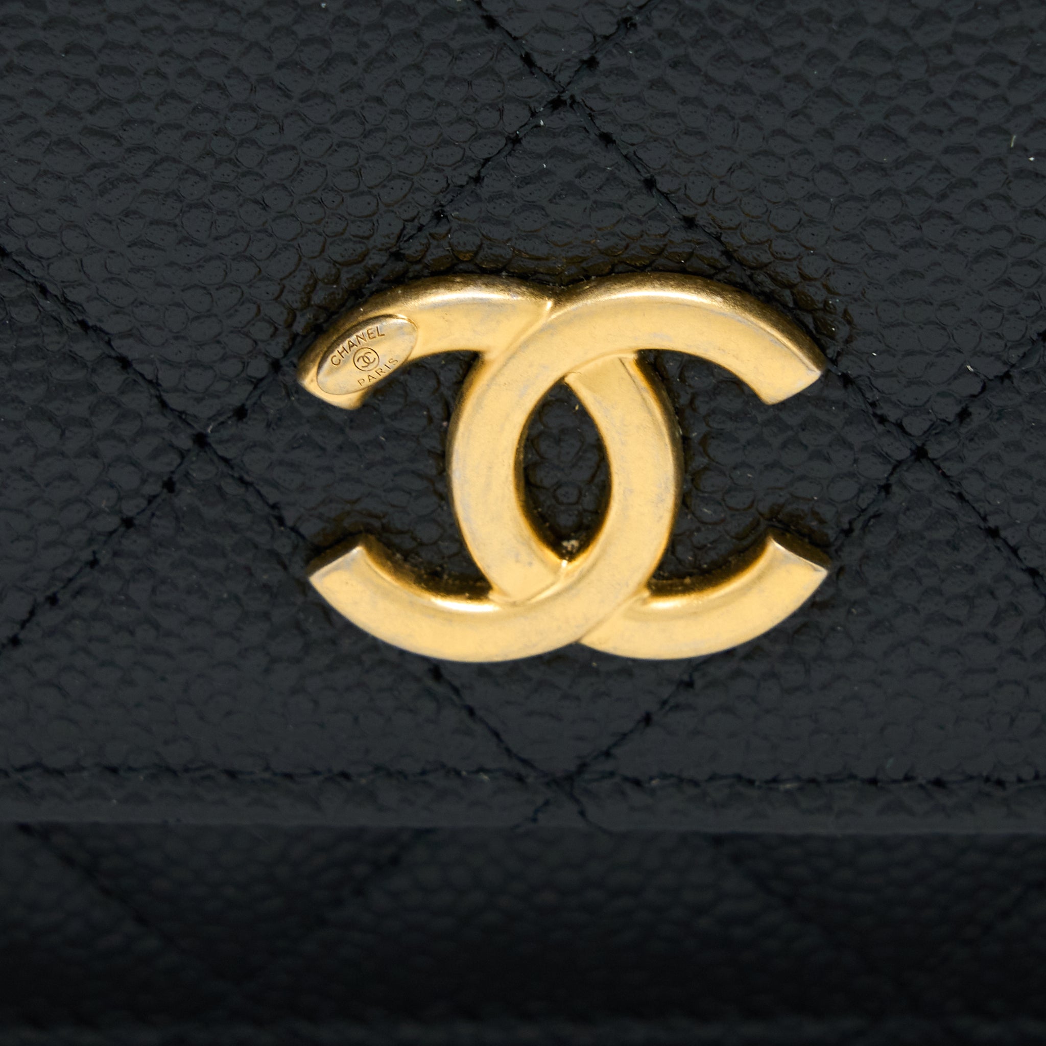 CHANEL LETTER TOP HANDLE WALLET ON CHAIN CAVIAR BLACK GHW