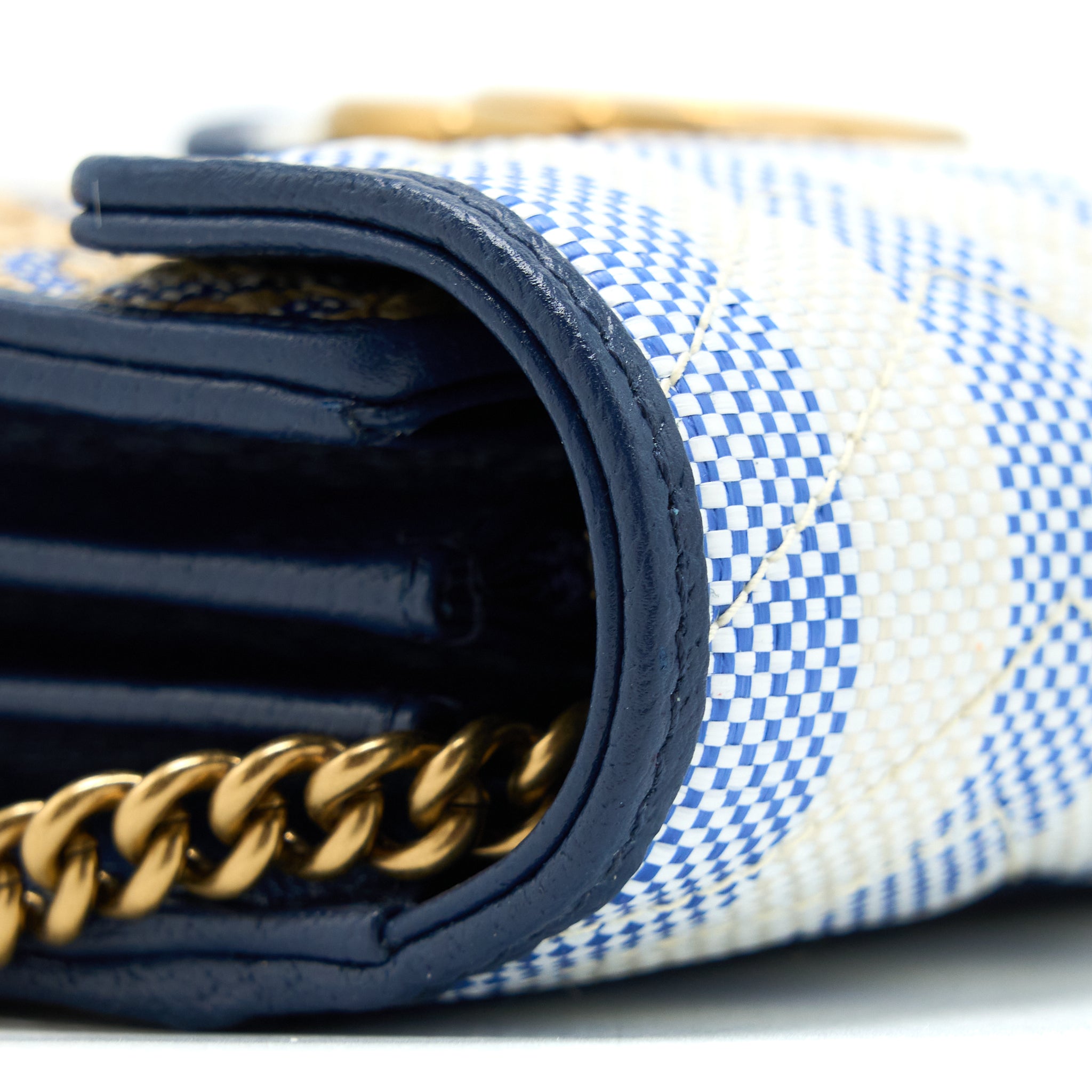 GUCCI GG MARMONT FLAP BAG MATELASSE RAFFIA BLUE/MULTICOLOUR BRUSHED GHW
